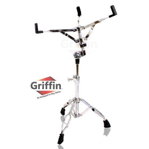  Snare Drum Stand by Griffin Deluxe Percussion Hardware Base Kit with Double Braced, Light Weight Mount for Standard Snare and Tom Drums Slip-Proof Gear Tilter Sturdy Clamp Style Ba