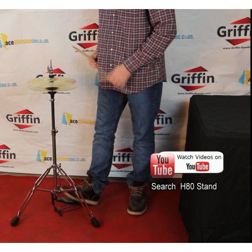  Deluxe Hi-Hat Stand by Griffin | Hi Hat Cymbal Pedal With Drum Key | HiHat Mount with Double Braced Hardware Accessory Set|Adjustable High Hat Holder Ideal for Mobile Percussion Dr