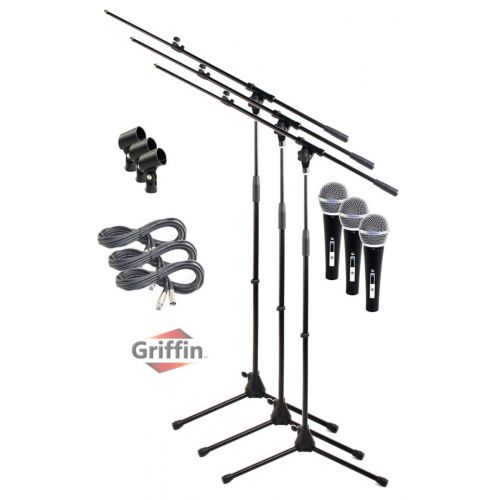  Telescoping Microphone Boom Stand (3 Pack) by Griffin Professional Cardioid Dynamic Vocal Microphones with Clip Singing Microphone for Music Stage Performances & Studio Recording X