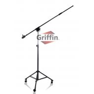 Professional Studio Rolling Microphone Boom Stand with Casters by Griffin Heavy Duty Recording Mic Holder Tripod on Wheels Telescoping Arm Mount & Retractable Legs for Vocals, Choi