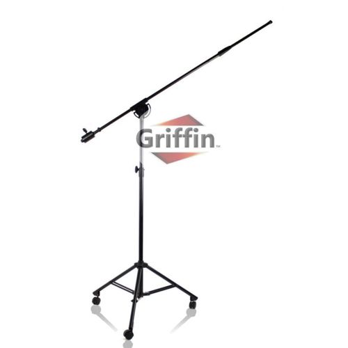  Professional Studio Rolling Microphone Boom Stand with Casters by Griffin Heavy Duty Recording Mic Holder Tripod on Wheels Telescoping Arm Mount & Retractable Legs for Vocals, Choi