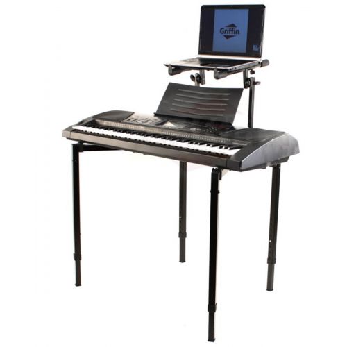  Double Piano Keyboard and Laptop Stand by Griffin | 2 Tier/Dual Portable Studio Mixer Rack for Turntables, DJ Coffins, Speakers, Audio Gear and Music Equipment | Deluxe & Versatile