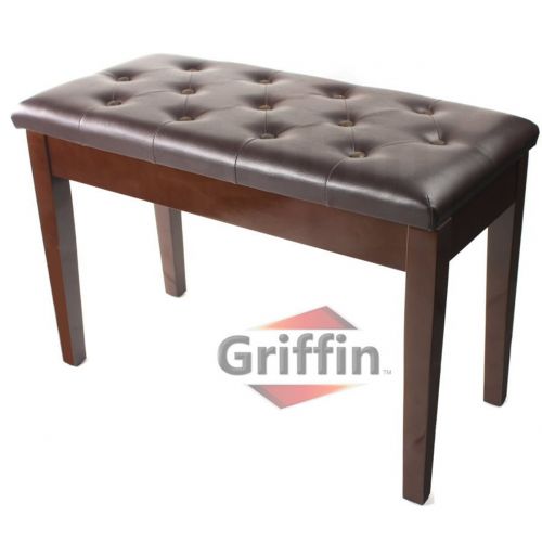  Griffin Double Brown Leather Piano Bench  Vintage Design, Heavy-Duty & Ergonomic Keyboard Stool, Comfortable Double Duet Seat & Convenient Hidden Storage Space, Perfect For Home &