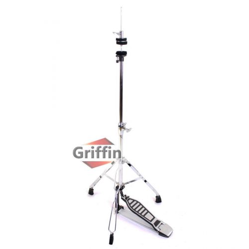  Complete Drum Hardware Pack 6 Piece Set by Griffin | Full Size Percussion Stand Kit with Snare, Hi-Hat, Cymbal Boom, Throne Stool and Single Kick Drum Pedal | Lightweight and Porta