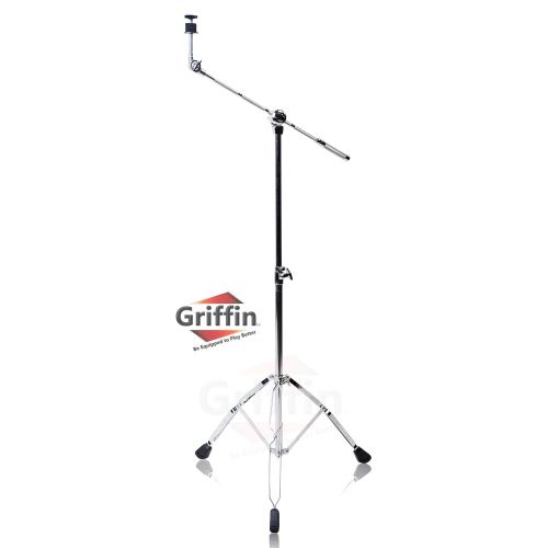  Complete Drum Hardware Pack 6 Piece Set by Griffin | Full Size Percussion Stand Kit with Snare, Hi-Hat, Cymbal Boom, Throne Stool and Single Kick Drum Pedal | Lightweight and Porta