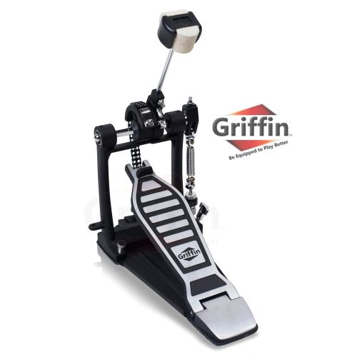  Complete Drum Hardware Pack 6 Piece Set by Griffin | Full Size Percussion Stand Kit with Snare, Hi-Hat, Cymbal Boom, Throne Stool and Single Kick Drum Pedal | Lightweight and Porta