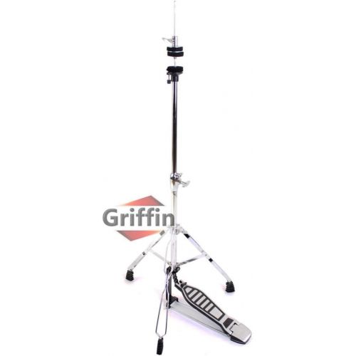  Complete Drum Hardware Pack 6 Piece Set by Griffin | Full Size Percussion Stand Kit with Snare, Hi-Hat, Cymbal Boom, Throne Stool and Single Kick Drum Pedal | Lightweight and Porta