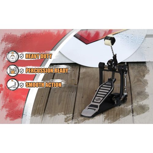  Single Kick Bass Drum Pedal by Griffin|Deluxe Double Chain Foot Percussion Hardware for Intense Play|4 Sided Beater and Fully Adjustable Power Cam System|Perfect for Beginner and E