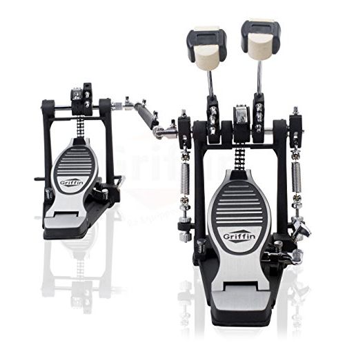  Deluxe Double Kick Drum Pedal for Bass Drum by Griffin | Twin Set Foot Pedal|Quad Sided Beater Heads|Dual Pedal Double Chain Drive Percussion Hardware | Impressive Response for Met