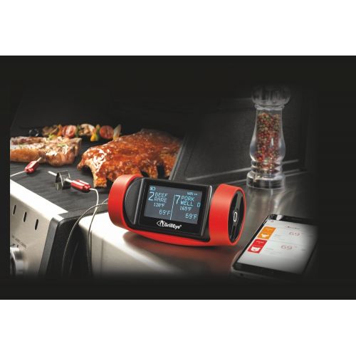  GrillEye GE0003 Pro Plus Grilling & Smoking Thermometer with Hybrid-Wireless Technology, Red Black