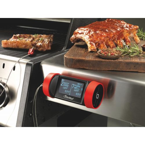  GrillEye GE0003 Pro Plus Grilling & Smoking Thermometer with Hybrid-Wireless Technology, Red Black