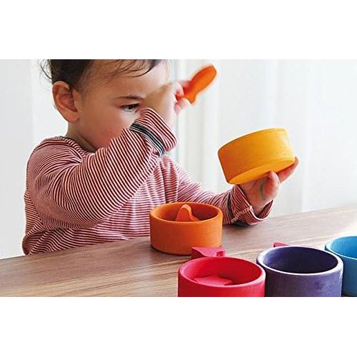  Grimms Spiel and Holz Design Grimms Rainbow Bowls Shape & Color Sorting GameActivity Set with Grabbing Tongs