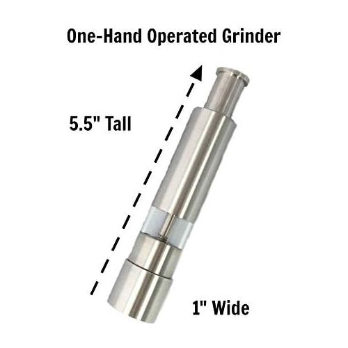  Grind Gourmet Salt and Pepper Grinder Set, Original Pump & Grind Peppermill are Refillable, Modern Thumb Press Grinder, Comes with Black Pepper, Sea Salt and Stand, Works With Hima