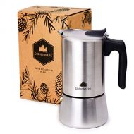 [아마존핫딜]Groenenberg Espressokocher Induktion geeignet | Edelstahl | 6 Tassen Espressokanne | Mokka-Kanne 300 ml | Espresso-Maker inkl. Ersatz Dichtung | Coffee-Maker mit praktischem Trageb