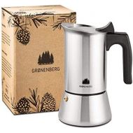 Groenenberg Espressokocher Induktion geeignet | Edelstahl | 6 Tassen Espressokanne | Mokka-Kanne 300 ml | Espresso-Maker inkl. Ersatz Dichtung | Coffee-Maker mit praktischem Trageb