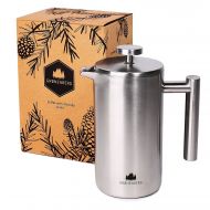 Groenenberg French Press aus Edelstahl | 1 Liter (5 Tassen) Kaffeebereiter doppelwandig isoliert | Kaffeepresse inkl. Ersatzfiltern & Step-by-Step Anleitung | Coffee Press Spuelmasc