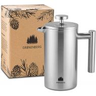 Visit the Groenenberg Store Groenenberg French Press Stainless Steel | 0.35-1 Litre (2-5 Cups) Coffee Maker Double-Walled Insulated | Coffee Press Incl. Replacement Filters & Step-by-Step Instructions (Englis