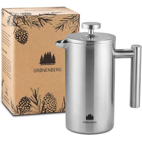  Visit the Groenenberg Store Groenenberg French Press Stainless Steel | 0.35-1 Litre (2-5 Cups) Coffee Maker Double-Walled Insulated | Coffee Press Incl. Replacement Filters & Step-by-Step Instructions (Englis