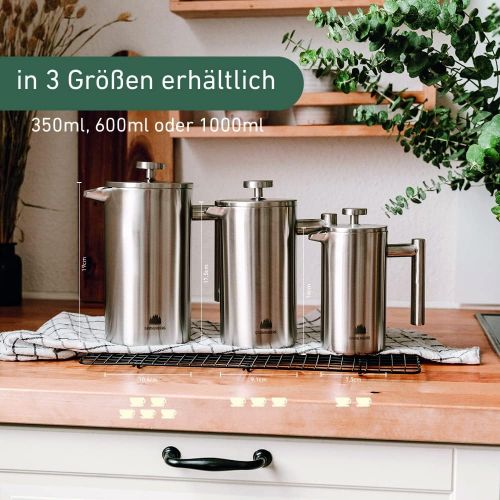  Visit the Groenenberg Store Groenenberg French Press Stainless Steel | 0.35-1 Litre (2-5 Cups) Coffee Maker Double-Walled Insulated | Coffee Press Incl. Replacement Filters & Step-by-Step Instructions (Englis