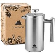 [아마존베스트]Groenenberg French Press Stainless Steel | 0.35-1 Litre (2-5 Cups) Coffee Maker Double-Walled Insulated | Coffee Press Incl. Replacement Filters & Step-by-Step Instructions (Englis