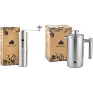 Groenenberg Economy Pack of 5 | Manual Coffee Grinder + French Press Stainless Steel 1 Litre | Hand Coffee Grinder | Coffee Maker