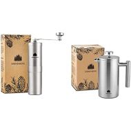 Groenenberg Economy Pack of 3 | Manual Coffee Grinder + French Press Stainless Steel 0.35 L | Hand Coffee Grinder | Coffee Maker