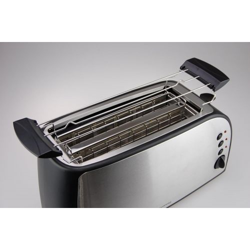  grossag Automatik Toaster Langschlitz TA 41.07 | 4 Scheiben mit Broetchenaufsatz | 12001500 W | Schwarz - Edelstahl