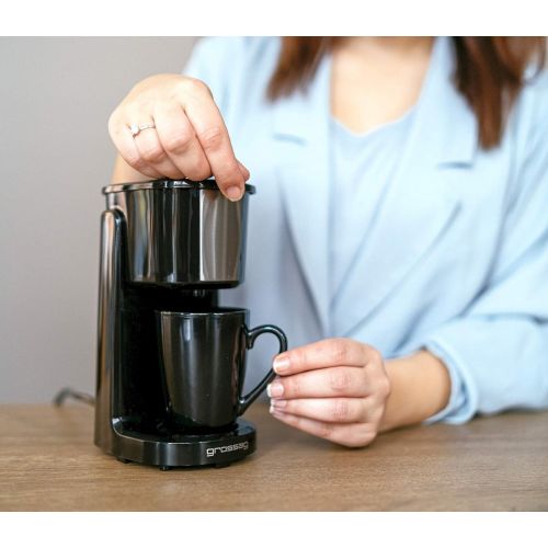  [아마존베스트]grossag Single Coffee Machine KA 8.17 Black Stainless Steel 1 Cup Coffee Machine 150 ml Permanent Filter 380 W