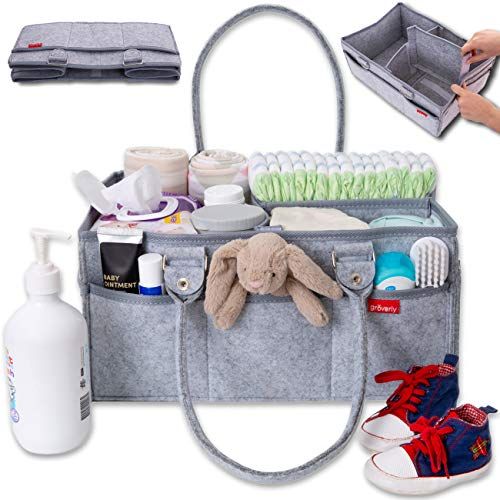  [아마존베스트]Groverly Baby Diaper Caddy Organizer - Baby Gift Basket | Portable Nursery Changing Table Storage Bag | Removable Handles Grey | Arts Craft Toy Caddy