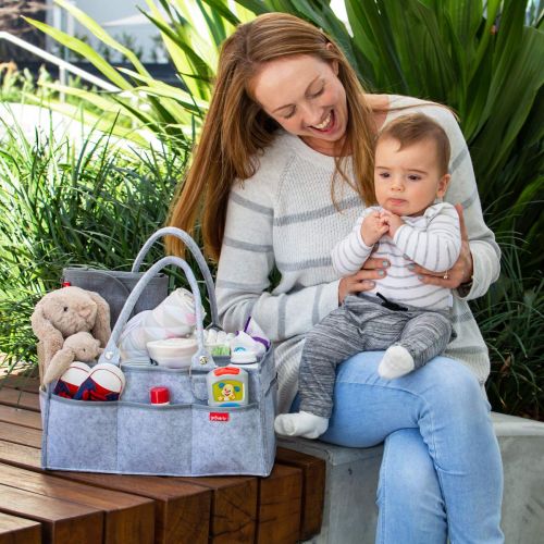  [아마존베스트]Groverly Baby Diaper Caddy Organizer - Baby Gift Basket | Portable Nursery Changing Table Storage Bag | Removable Handles Grey | Arts Craft Toy Caddy