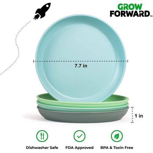  [아마존베스트]Grow Forward Kids Bamboo Bowl and Plate Set - 4 Bamboo Plates & 4 Bamboo Bowls - Toddler Dishes - BPA Free & Dishwasher Safe - Eco Friendly Biodegradable Reusable Dinnerware - Rain