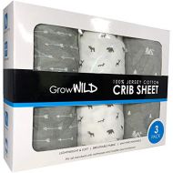 [아마존베스트]GrowWILD Premium Crib Sheets 3 Pack | Jersey Cotton Fitted Sheets for Boy or Girl | Standard Baby or Toddler Bed Mattress | Grey Arrows, Animals, Trees