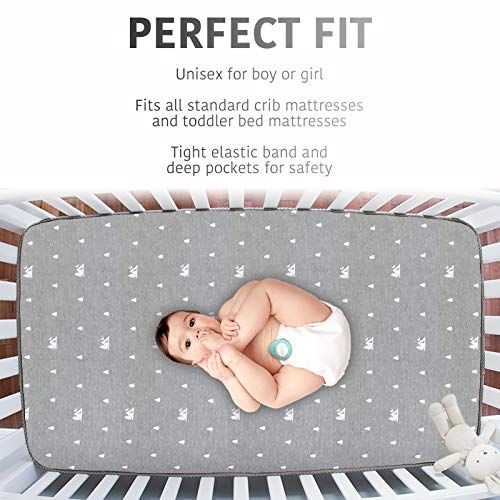  [아마존베스트]GrowWILD Premium Crib Sheets 3 Pack | Jersey Cotton Fitted Sheets for Boy or Girl | Standard Baby or Toddler Bed Mattress | Grey Arrows, Animals, Trees