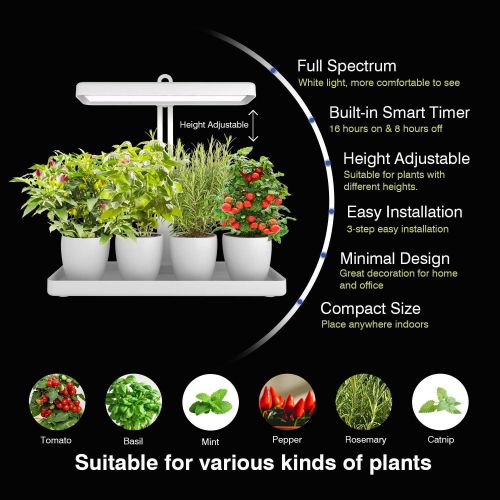  LED Indoor Herb Garden, Height Adjustable GrowLED Plant Grow Indoor Garden Light, LED Germination Kit with Smart Timer, Suitable for Various Plants, White Light