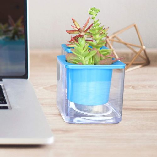  GrowLED 4 inch Self Watering Plant Pot, Indoor Gardening Planter, Indoor Home Garden Modern Decorative Pot, Set of 4, Blue