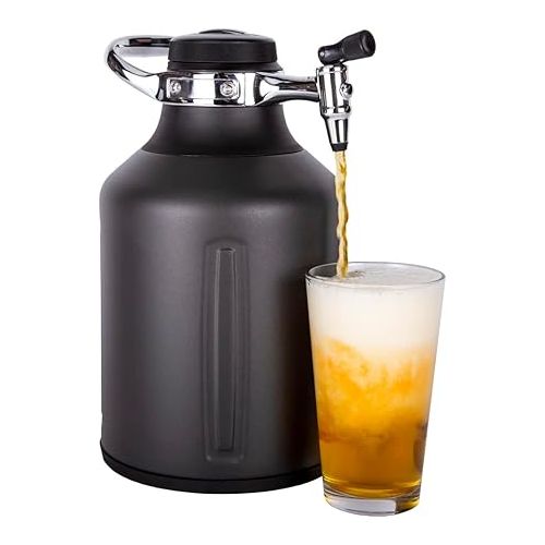  GrowlerWerks uKeg Go Carbonated Growler Beer Gift and Craft Beverage Dispenser for Beer, Soda, Cider, Kombucha and Cocktails, Amazing Gift for Beer Lovers,128 oz, Tungsten