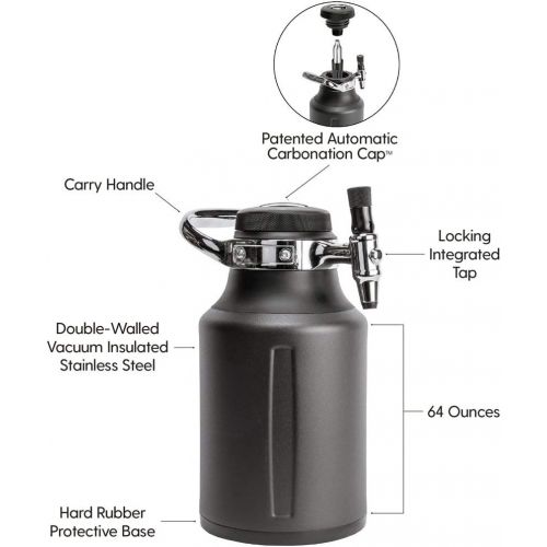  GrowlerWerks uKeg Go Carbonated Growler and Craft Beverage Dispenser for Beer, Soda, Cider, Kombucha and Cocktails, 64 oz, Tungsten