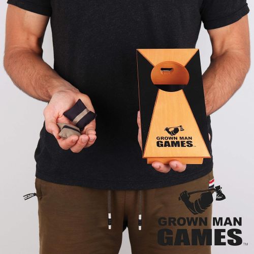  Grown Man Games Mini Cornhole- Portable Cornhole Game - Mini Bean Bag Toss Game - Cornhole Drinking Game - Party Game - Tabletop Cornhole - Desktop Cornhole - Outdoor & Indoor Corn