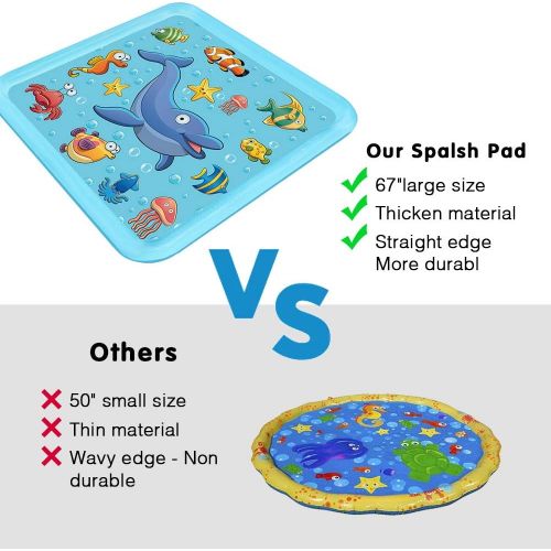  Growsland Splash Pad - 67 Sprinkler for Kids Outdoor Toys Fun Summer Water Pool Sprinkler Play Mat Outside Backyard Water Toy for Baby Toddlers Girls Boys