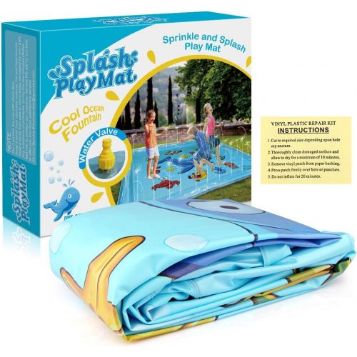  Growsland Splash Pad Sprinkler Toys for Kids - 67 Splash Play Mat Wading Pool Water Toys Summer Fun Outdoor Toys Gifts for Boys Girls