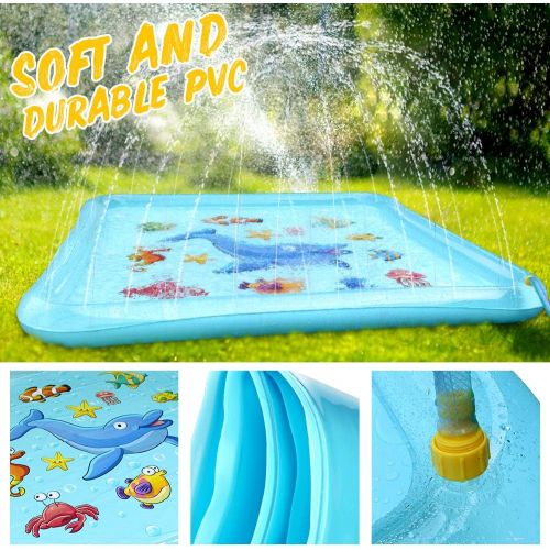  Growsland Splash Pad Sprinkler Toys for Kids - 67 Splash Play Mat Wading Pool Water Toys Summer Fun Outdoor Toys Gifts for Boys Girls