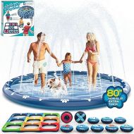 Growsland 4 in 1 Non Slip Splash Pad for Kids and Dogs, 80'' Extra Large Splash Pad Outdoor Sprinkler for Kids, Tic Tac Toe & Toss Game Outdoor Toys for Kids Ages 4-12…