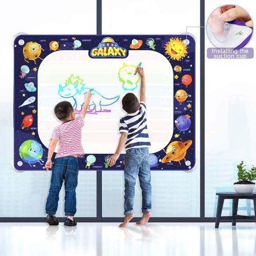  [아마존 핫딜]  [아마존핫딜]Growsland Water Drawing Mat Kids Toys - Aqua Magic Doodle Mat Mess Free Space Theme Writing Painting Educational Toy Xmas Gift for Age 2,3,4,5,6 Toddlers Boys Girls 39.4 X 27