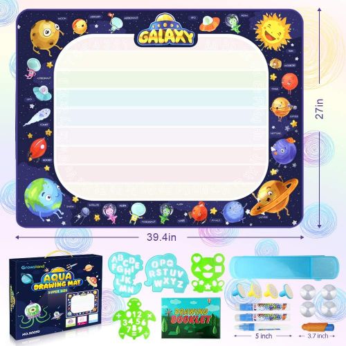  [아마존 핫딜]  [아마존핫딜]Growsland Water Drawing Mat Kids Toys - Aqua Magic Doodle Mat Mess Free Space Theme Writing Painting Educational Toy Xmas Gift for Age 2,3,4,5,6 Toddlers Boys Girls 39.4 X 27