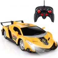 [아마존 핫딜]  [아마존핫딜]Growsland Remote Control Car, RC Cars Xmas Gifts for Kids 1/24 Electric Sport Racing Hobby Toy Car Yellow Model Vehicle for Boys Girls Adults with Lights and Controller