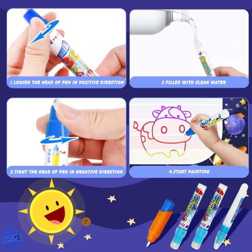  [아마존베스트]Growsland Water Drawing Mat Kids Toys - Aqua Magic Doodle Mat Mess Free Space Theme Writing Painting Educational Toy Xmas Gift for Age 2,3,4,5,6 Toddlers Boys Girls 39.4 X 27
