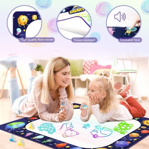  [아마존베스트]Growsland Water Drawing Mat Kids Toys - Aqua Magic Doodle Mat Mess Free Space Theme Writing Painting Educational Toy Xmas Gift for Age 2,3,4,5,6 Toddlers Boys Girls 39.4 X 27