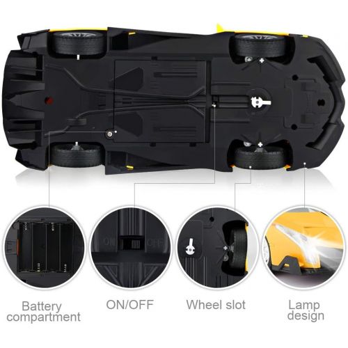  [아마존베스트]Growsland Remote Control Car, RC Cars Xmas Gifts for Kids 1/24 Electric Sport Racing Hobby Toy Car Yellow Model Vehicle for Boys Girls Adults with Lights and Controller