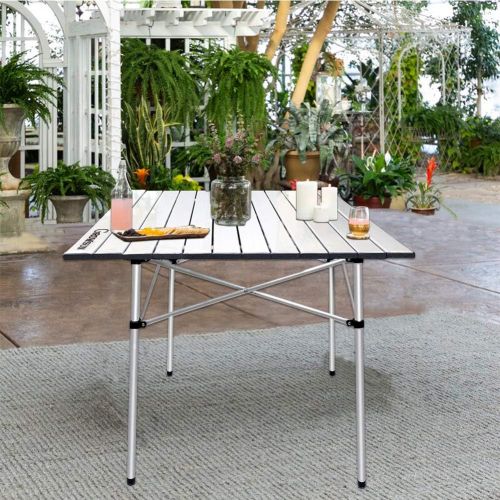  Growsun Folding Camping Table, Portable Aluminum Lightweight Square Camp Table w/Carry Bag for Outdoor and Indoor