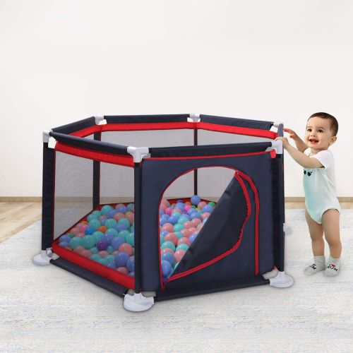  [아마존 핫딜]  [아마존핫딜]GrowthPic Baby Playpen, Playard for Baby - Safety Play Pen for Infant and Baby, with Sturdy Bases, Anti-Skid Pads, Lightweight, Navy Blue, 6-Panel